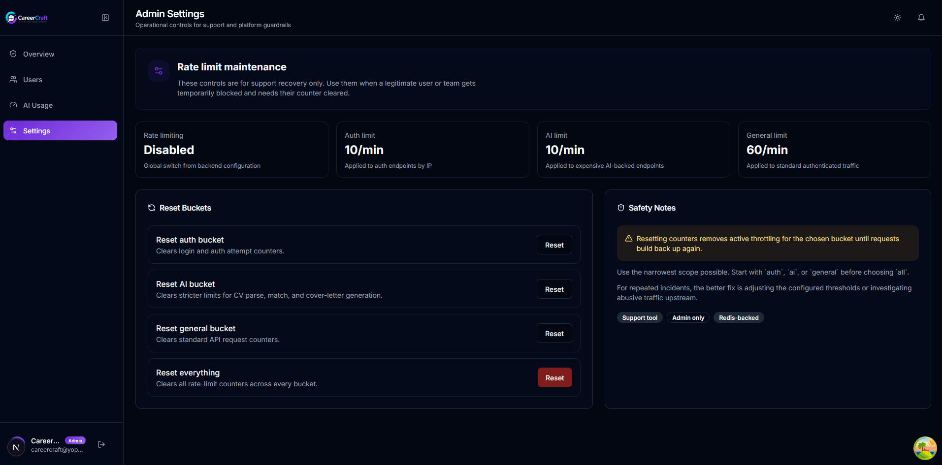 Admin platform settings screen.