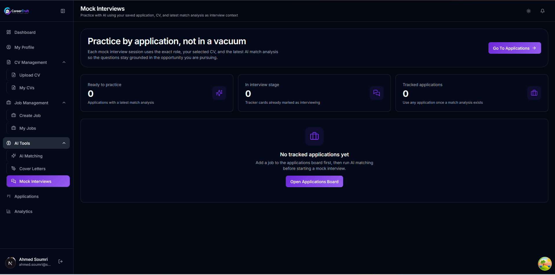 Contextual mock interview screen.
