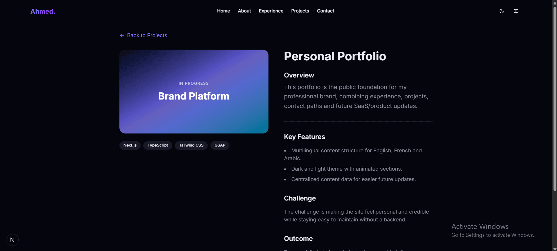 Desktop project details page from Ahmed Soumri's portfolio.